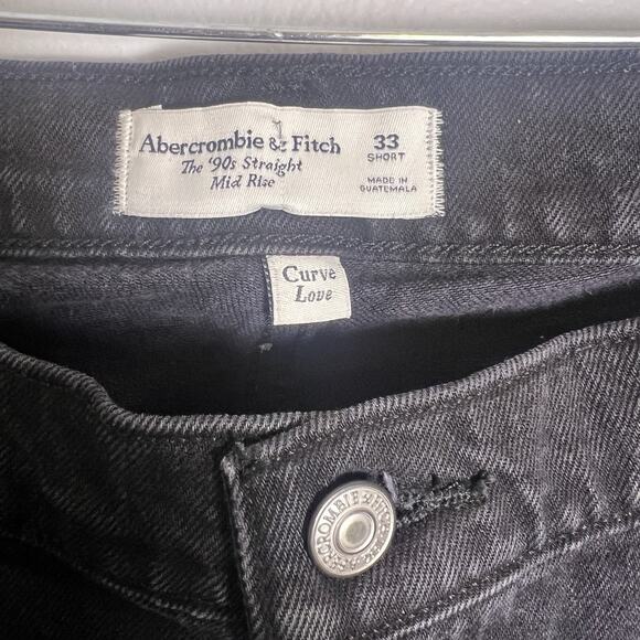 NWT A & F 90s Straight Leg Mid Rise Curve Love Jeans Denim Black Sz 33 Short - Picture 6 of 12